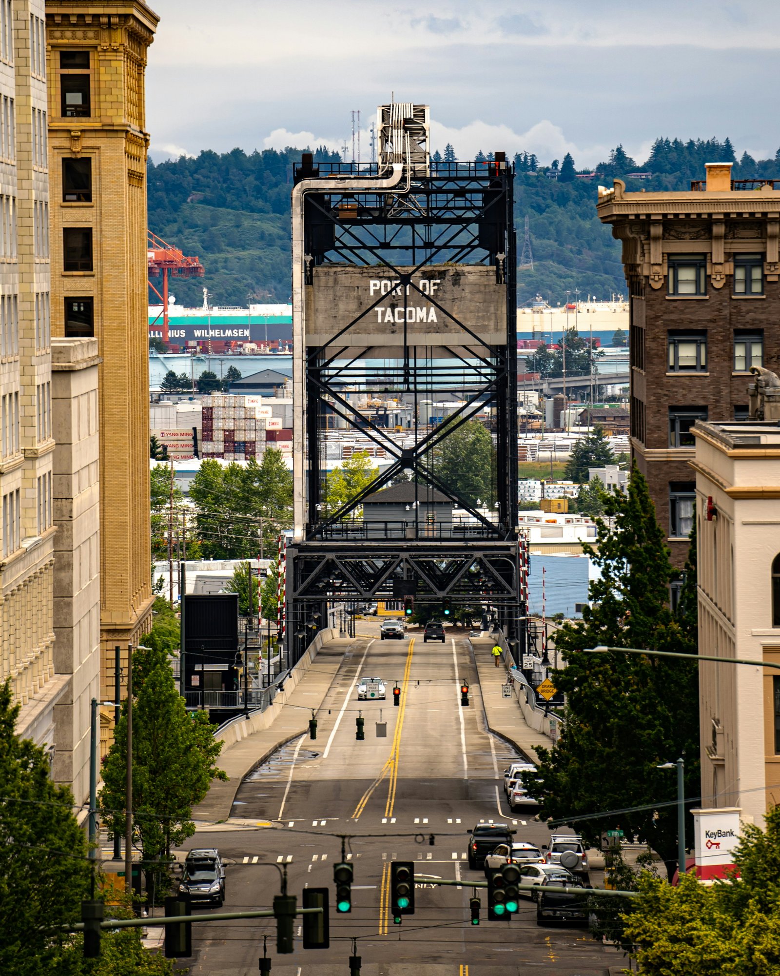 Port of Tacoma waterfront skyline overlooking Commencement Bay
